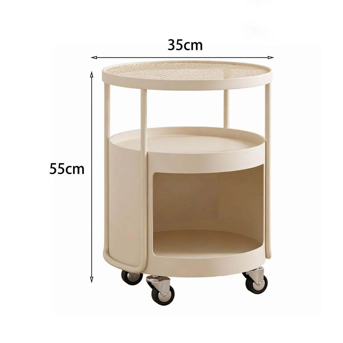 Mesita de Noche Carro de mesita Noche con Cuatro Ruedas, Estructura metálica, Tapa Vidrio for Almacenamiento en Dormitorio Mesas auxiliares(Negro,Pequeño)