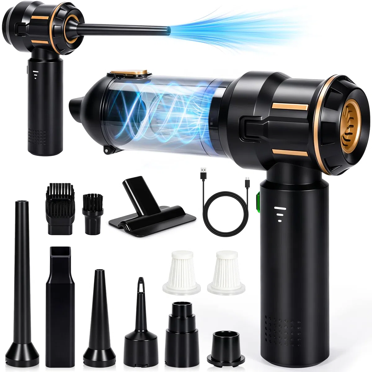 Aspirador de Mano, 26000Pa Aspiradora sin Cable Coche,Portátil Mini Aspiradora de Coche,Potente 4 en 1 Aspirador con Motor sin Escobillas para Coche,Hogar,Oficina,Pelo de Mascotas,Cocina