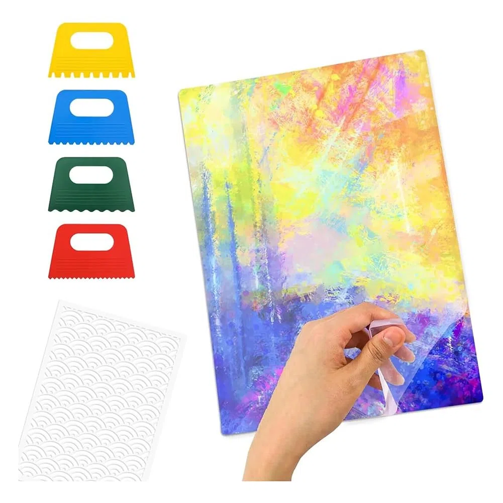 Placa de Impresión de Gel Grande, Tablero de Monoimpresión Transparente de 9x12 Pulgadas con 4 Plantillas Raspadoras, Placas de Gel Reutilizables para Imprimir