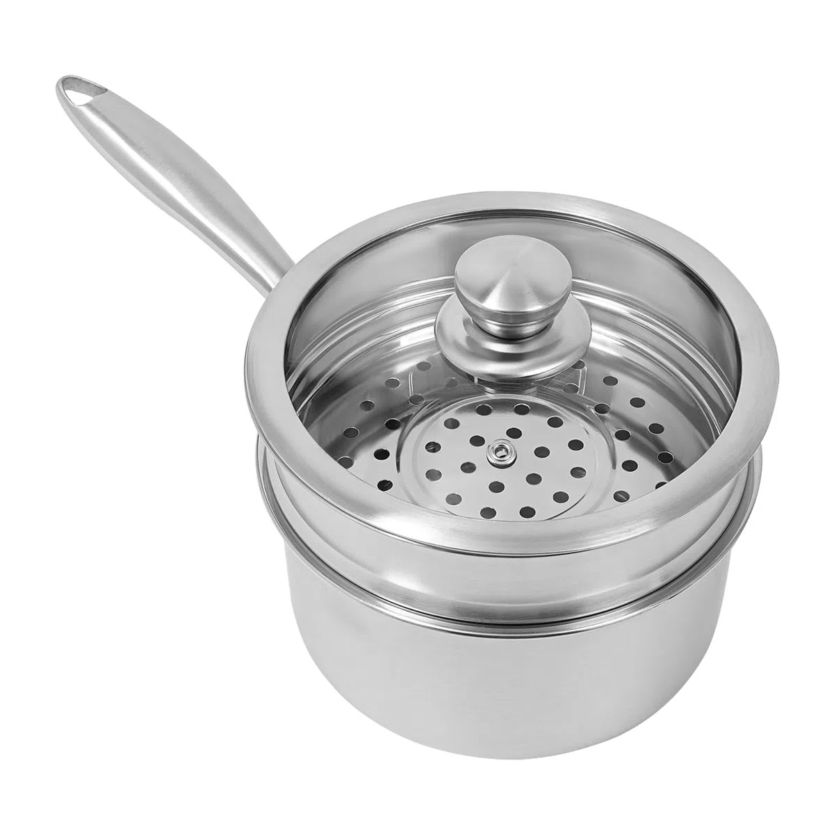 Olla de vapor de inducción, olla de vapor con tapa de cristal y vaporera, olla de acero inoxidable de 16 cm, apta para lavavajillas, para cocina de gas, cocina de inducción