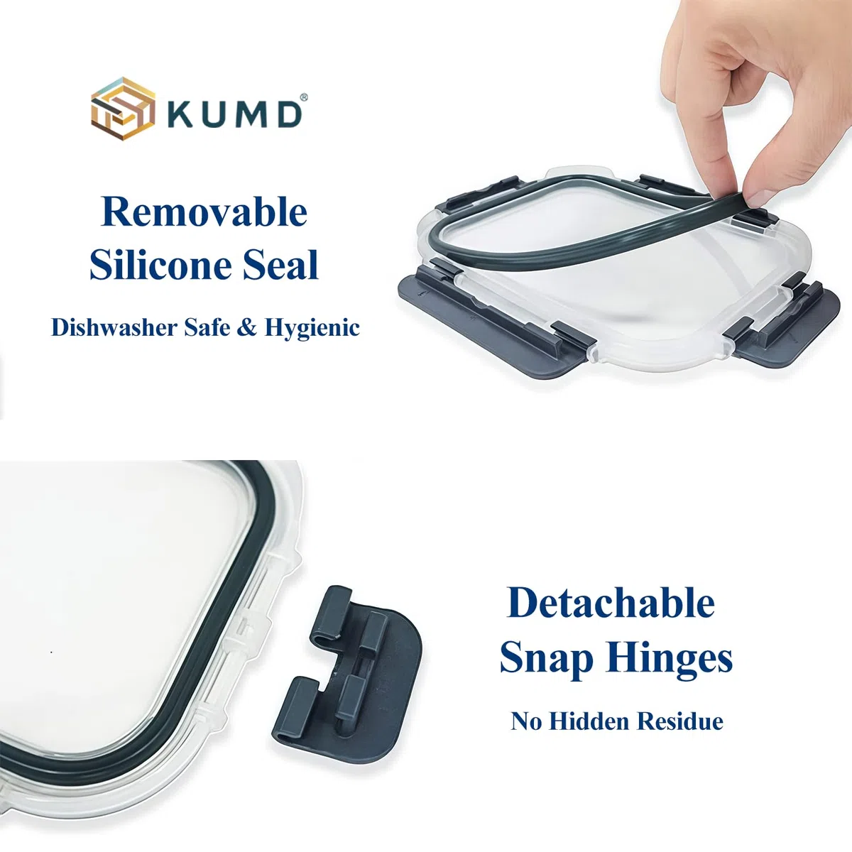 KUMD Paquete de 5 recipientes de vidrio para almacenamiento de alimentos de 36 onzas con tapas de cierre hermético (1040ml) - Cajas de comida y almuerzo a prueba de fugas, aptas para horno, microondas