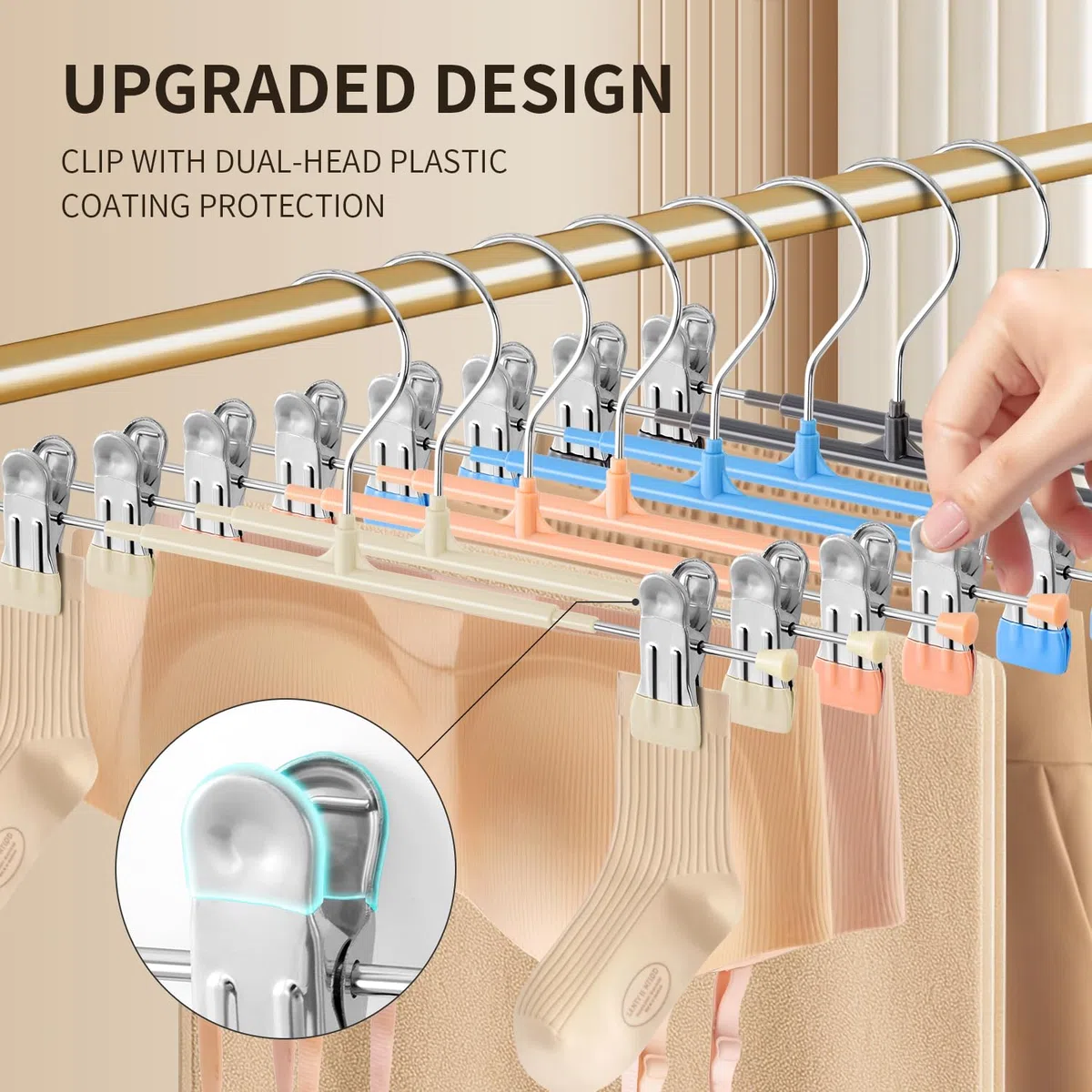 Perchas para pantalones con clips, paquete de 20 perchas ajustables para faldas para mujer, de metal negro, antideslizante, para pantalones, resistentes y ahorran espacio, para pantalones