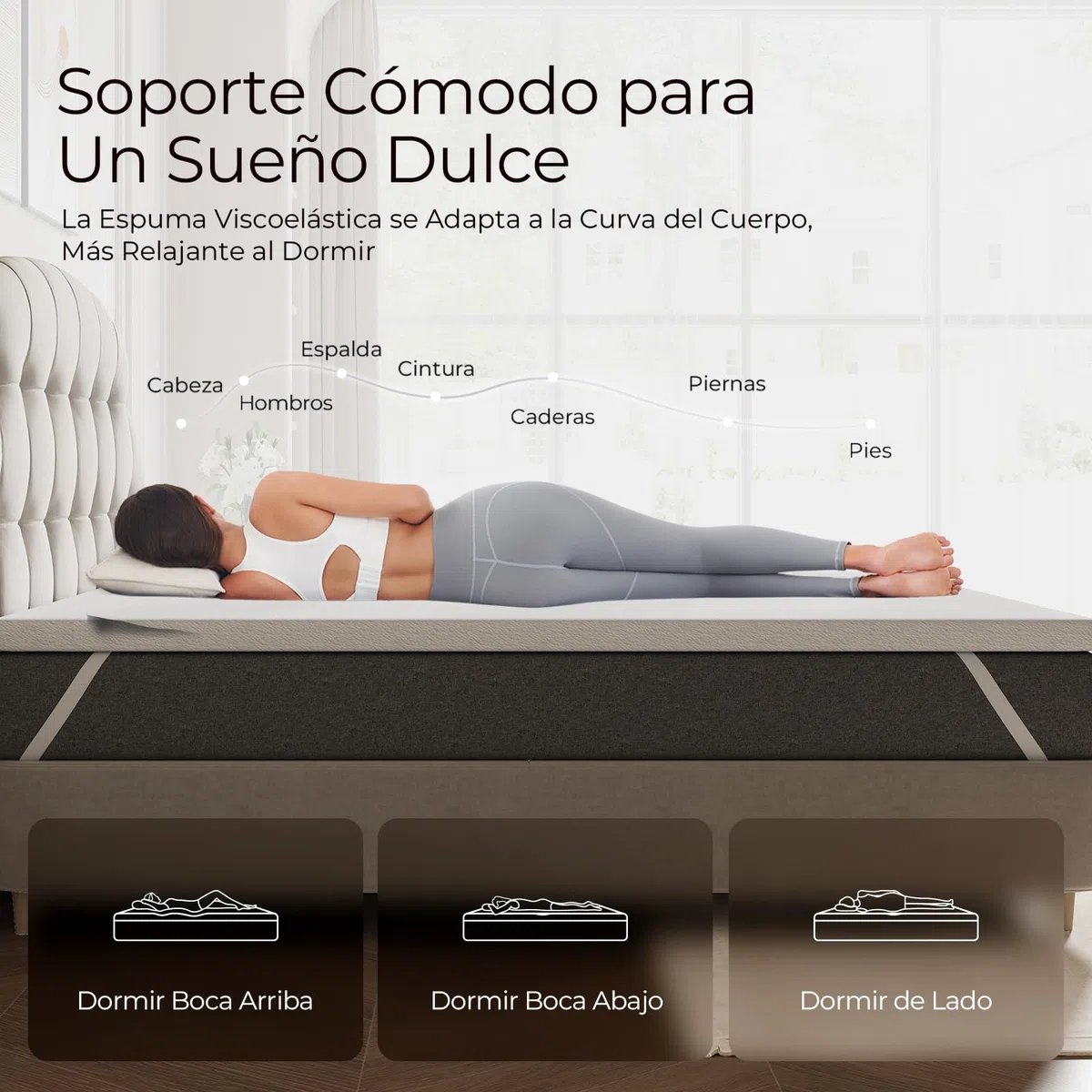 Sweetnight Topper Colchón con Espuma de Memoria en Gel, 80 x 190 cm, Grosor de 10 cm, con Fondo Antideslizante, Sobrecolchón de Espuma Soportiva con Tejido Suave y Transpirable, Extraíble y Lavable