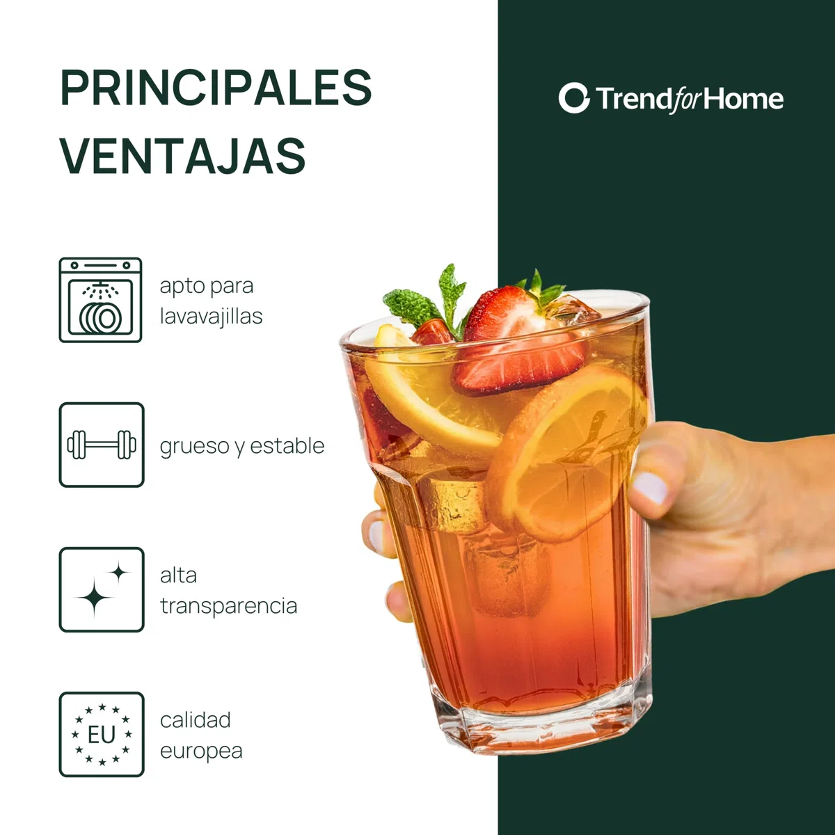 TREND FOR HOME 6 Vasos de Cristal Agua 425 ml Copas Gin Tonic Vaso Smoothie Vasos Grandes Cocktail Vasos Mojito Copas Cocktail Vidrio Transparente, Alva