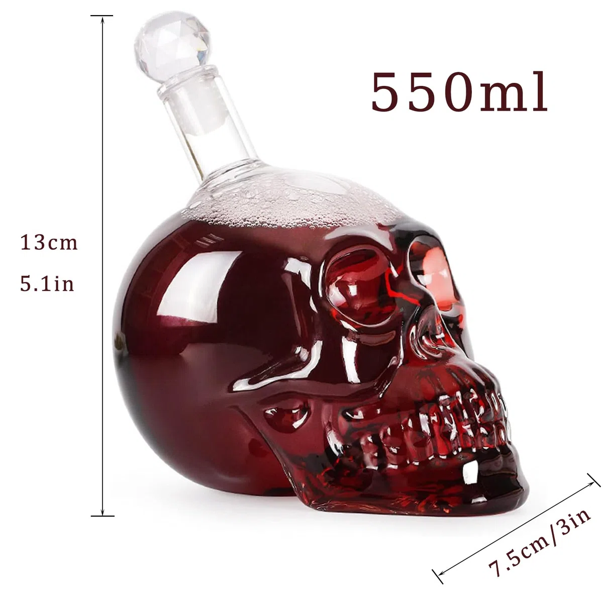 550 ml Decantador Whisky, Calavera Decantador Licor, Decantador De Cráneo, Decantador De Whisky De Vidrio, Jarra De Whisky Frasco, Vasos Calavera Cristal, Para Whisky, Vino y Licores