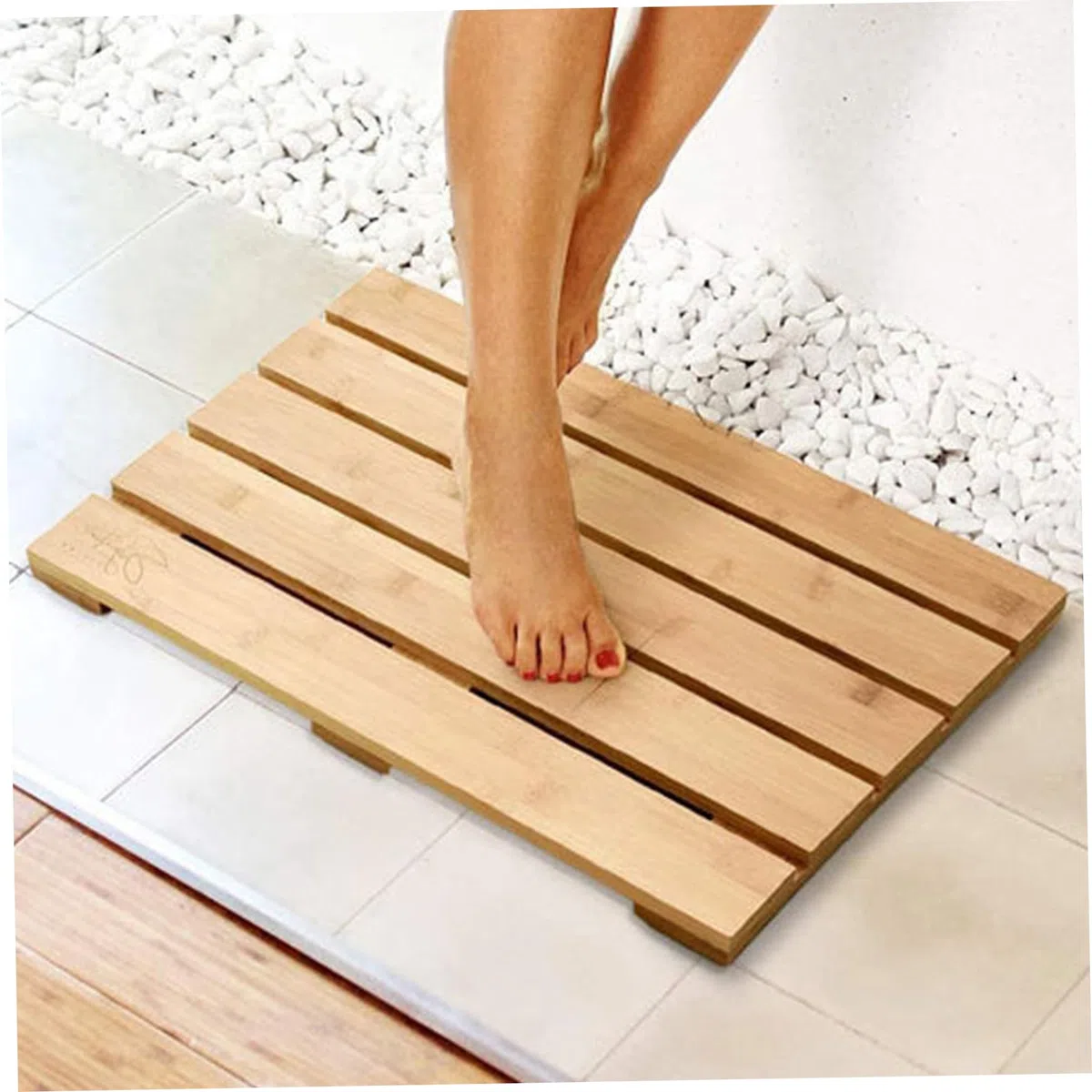 Alfombra de baño de bambú, Alfombra de Ducha de bambú Natural Antideslizante de 19, 7 x 13, baño Impermeable con Orificios de Drenaje, Ducha Interior y Exterior para SPA, Sauna, Piscina