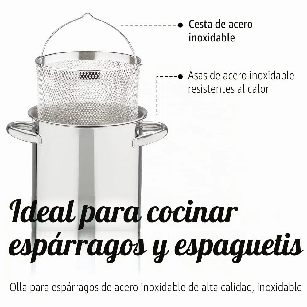 Olla GSW 643160, para espárragos, con pieza insertada y tapa de cristal, acero inoxidable, plateada, 16 cm