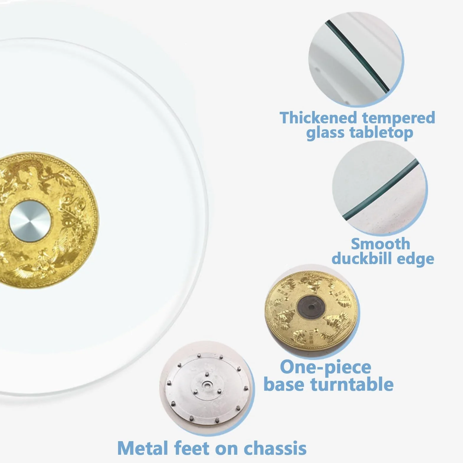 HOMEty - Tocadiscos de vidrio templado para mesa Di, bandeja giratoria redonda grande, perfecta para Entertai y servir alimentos, diseño antideslizante resistente