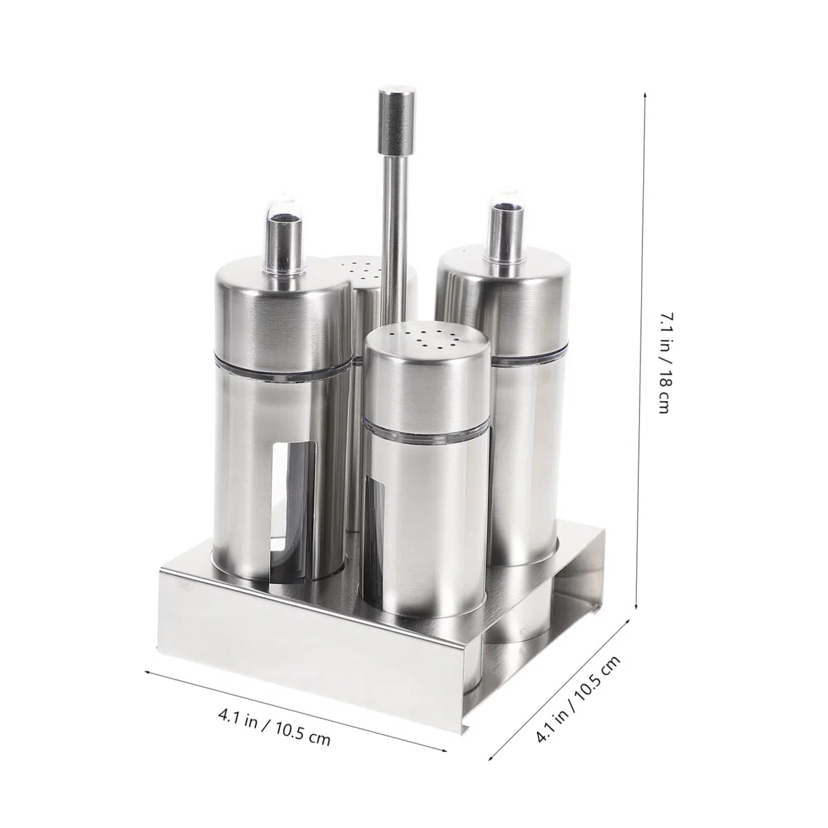 Cabilock Juego de 4 Botellas de Condimentos de Acero Inoxidable Diseño Extraíble y Transparente, Fácil de Verter, Adecuado para Cocina y Hogar en Color Plata