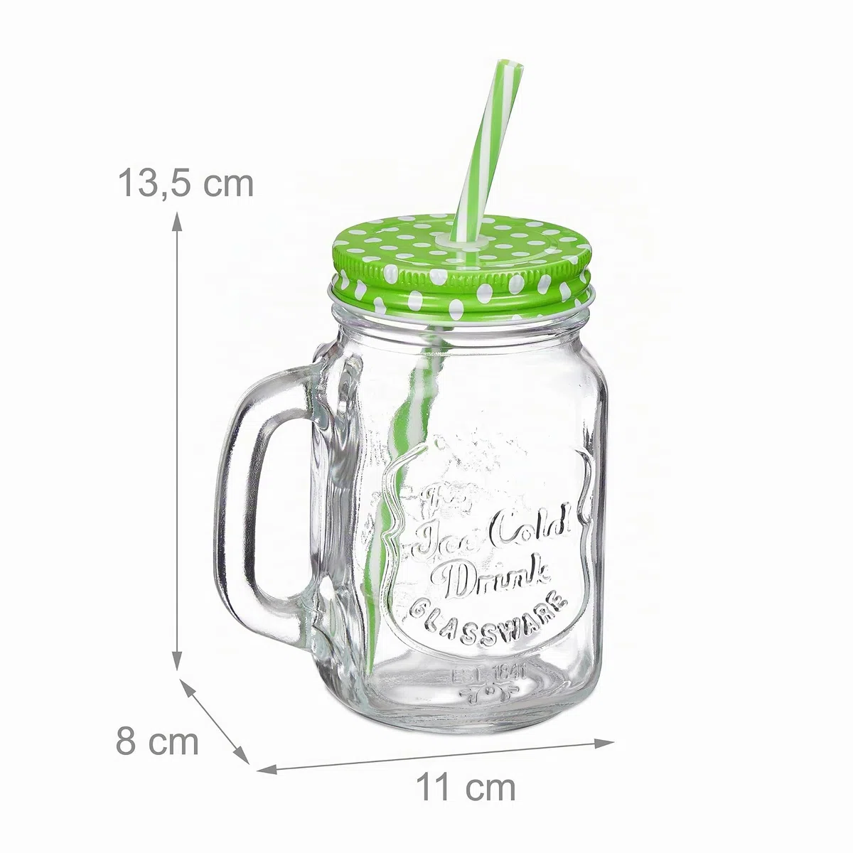 Relaxdays Jarras con Tapa y Pajita, Set de 4 Jarritas Limonada, 500 ml, Vasos Retro Veraniegos con Asa, Multicolor