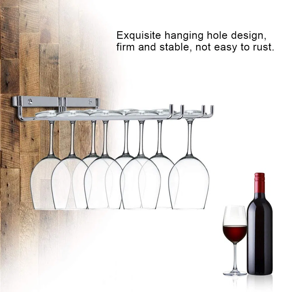 Tyenaza Colgador de Copas de Vino, Soporte Copas Colgante, Debajo del Gabinete Estante para Vino, Estante para Copas de Vino de Pared Cromado de Doble Fila, para Hogar Bar Restaurante(26x25x4cm)