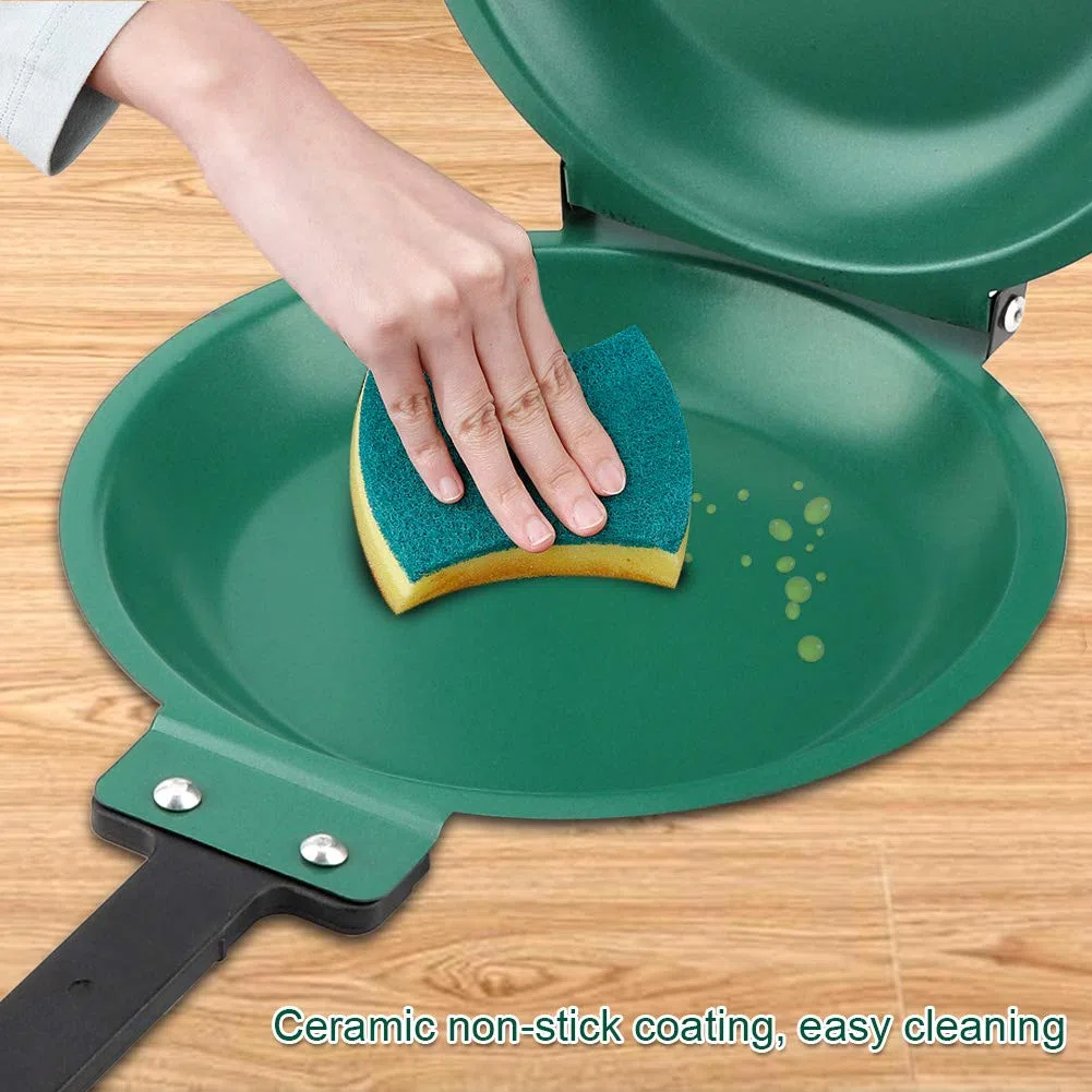 Sartén de doble cara, antiadherente para panqueques, sartén plegable, sartén para tortilla, parrilla antiadherente, panqueques, utensilios de cocina para el hogar, seguro para estufa de gas, verde