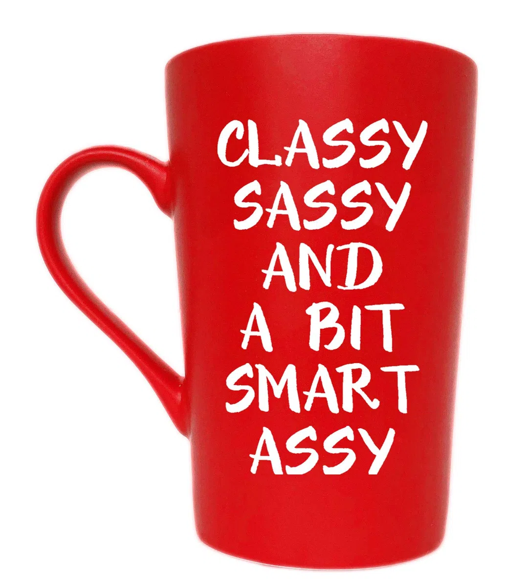 MAUAG - Taza de café con texto en inglés "Funny Christmas Gifts for Friend Coworker Sister, Classy Sassy and a Bit Smart Assy Inspirational Gifts Cute Cup", color rojo, 340 ml