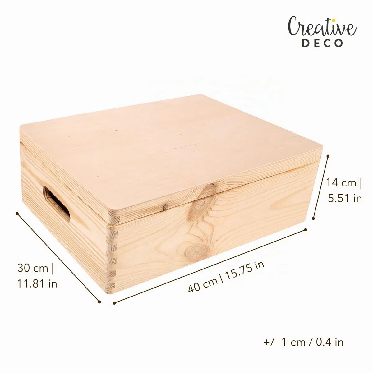 Creative DECO XL Grande Caja Madera Decorativa | con Tapa y Asas | 40 x 30 x 13 cm (+/-1cm) | Almacenaje Documentos Juguetes Herramientas | Cofre Decorar Regalo Decoupage | EN BRUTO SIN LIJAR