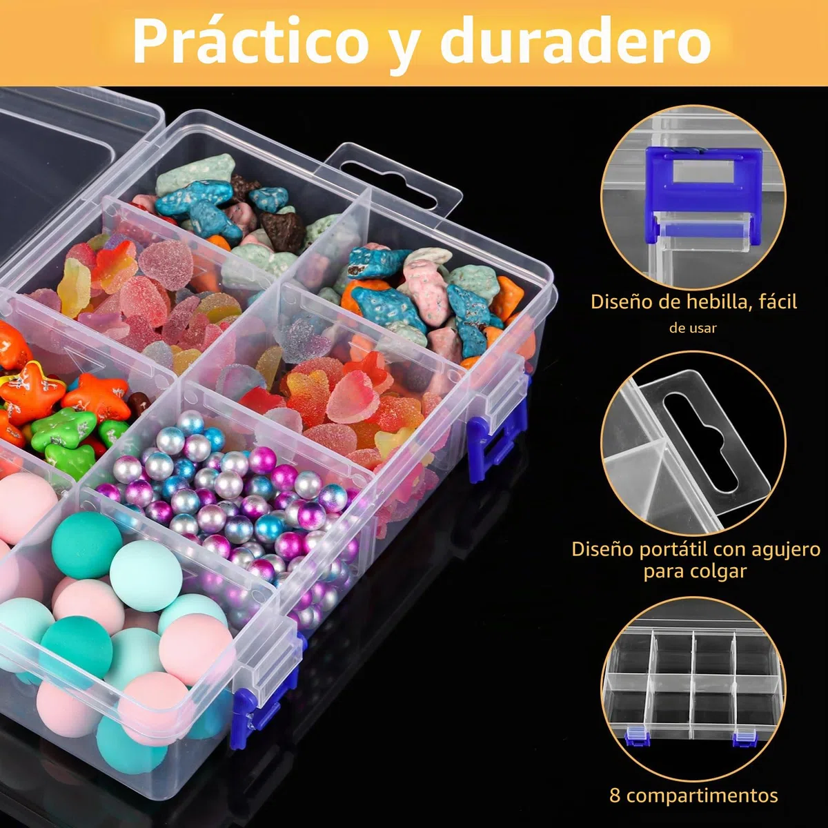 Pack de 6 Caja Organizadora Tornillos, Caja Tornillos Organizador con 8 Compartimentos y Separadores Extraibles, Cajas Plastico Transparentes Hogar