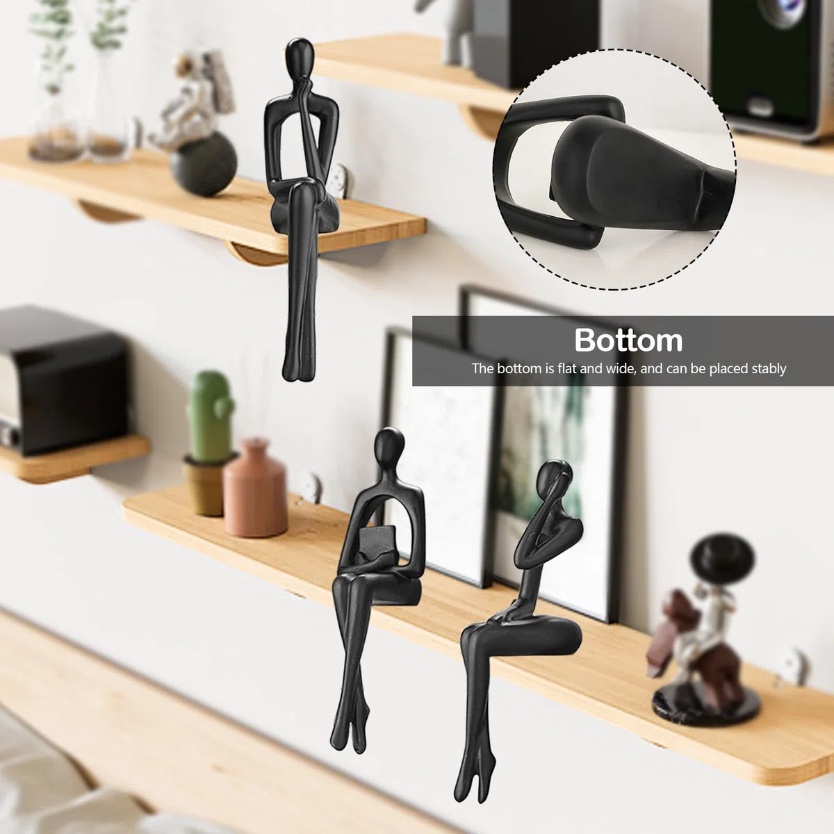 Negro Estatuas De Pensador, 3PCS Escultura De Pensador Figuras Decorativas De Arte Abstracto Estatuas Decoración Versátil Esculturas De Resina Modernas De Estar Oficina Estantería Dormitorio
