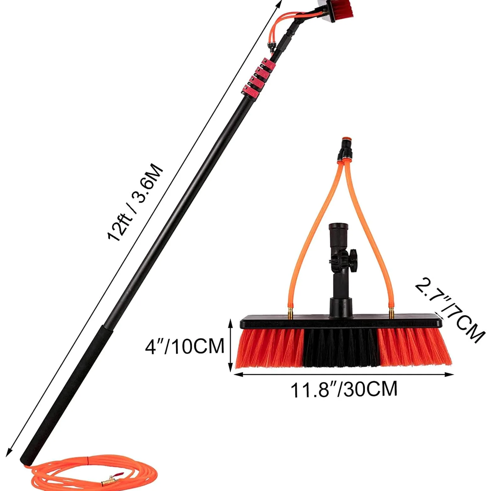 Kit de limpieza de paneles solares y ventanas, cepillo extensible de 35 cm con poste de suministro de agua de 10 m, ideal para limpieza de techos de invernadero, herramienta de limpieza eficiente al
