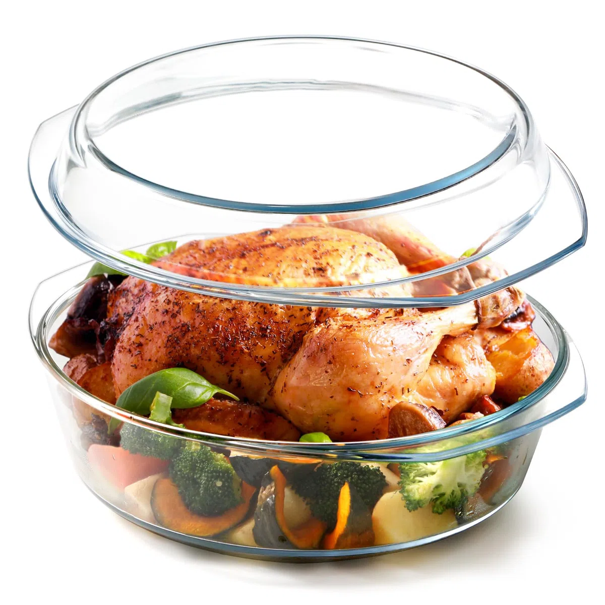 NUTRIUPS 4L Fuente Horno Cristal, 32,5x27,7x13,2cm Vidrio Cazuela Horno con Tapa, Redondas Bandeja Horno Cristal, Apto para Microondas y Horno