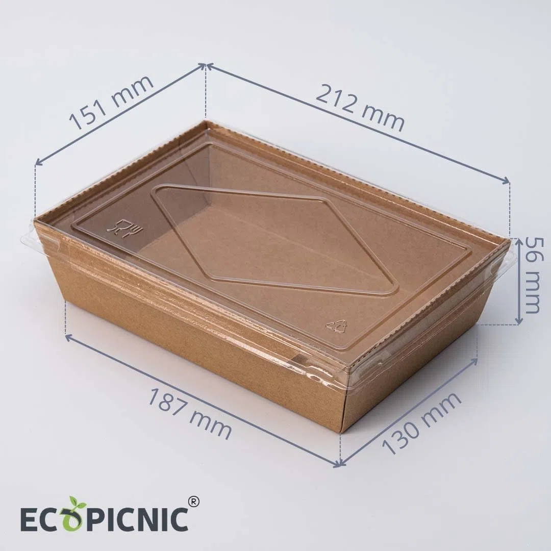 Lunchbox de Papel Kraft con Tapa 200 unidades 1600 ml | Cajas desechables de cartón kraft para comida, ideal para ensaladas, sándwiches, postres y comida para llevar