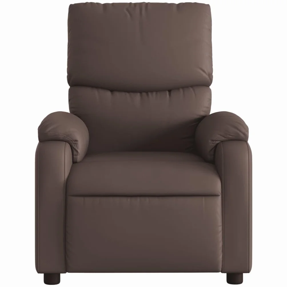 Sillón de relax manual de piel sintética marrón con reposabrazos, cómodo sillón de descanso con bolsillo lateral, respaldo ajustable hasta 135°, piel sintética de fácil cuidado, estable