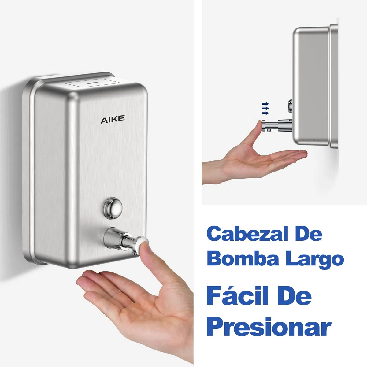 AIKE Dispensador De Jabón Pared, 1100 ML Dispensador De Jabón De Acero Inoxidable, Capa Protectora De ABS Incorporada, Antióxido Y Antigoteo, Dispensador De Jabón De Manos Líquido Comercial