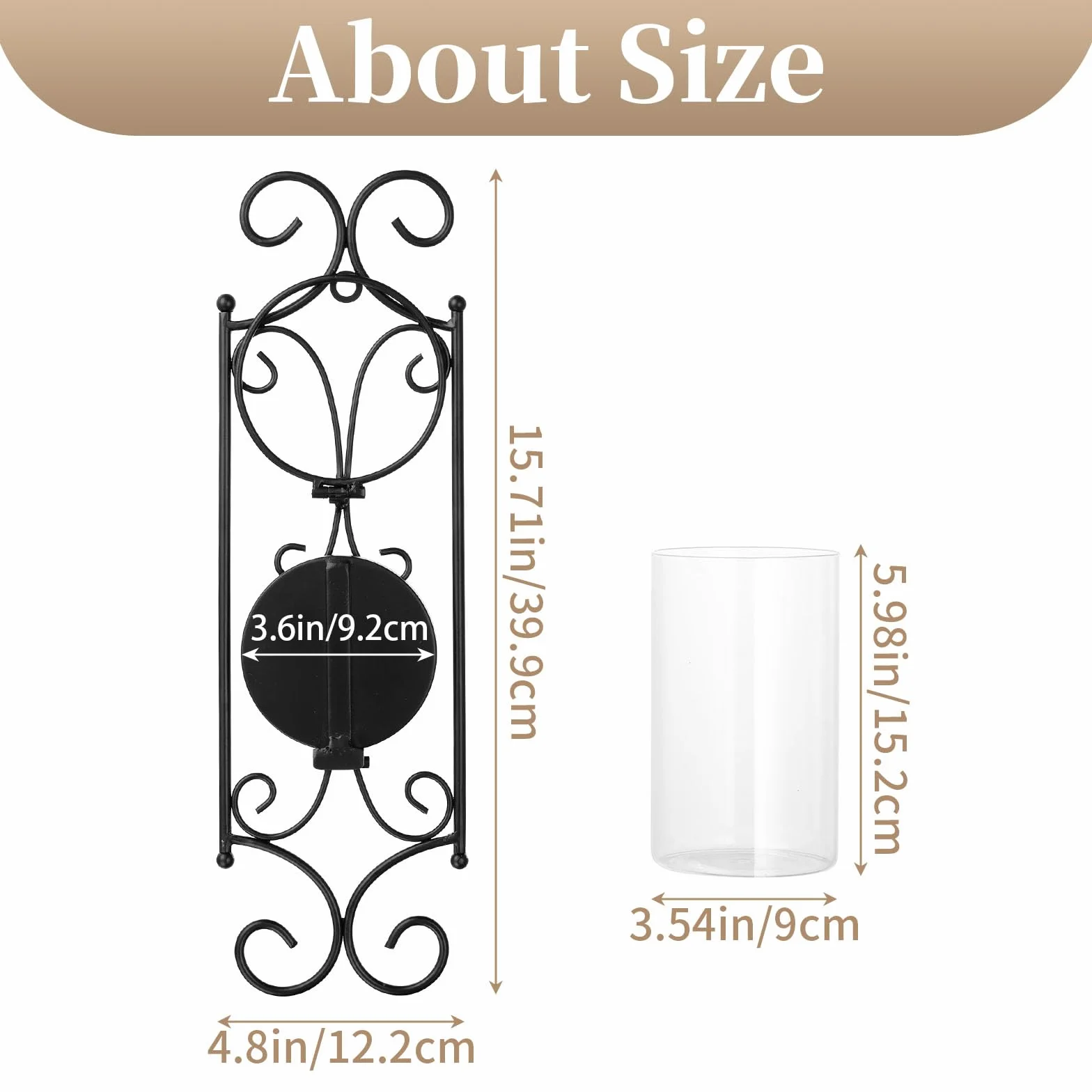 Sziqiqi Portavelas de Pared con Vidrio Hurricane, Candelabros de Columna Decorativos Portavelas Decoraciones Arte de Pared para Sala de Estar Granja Chimenea Baño Comedor