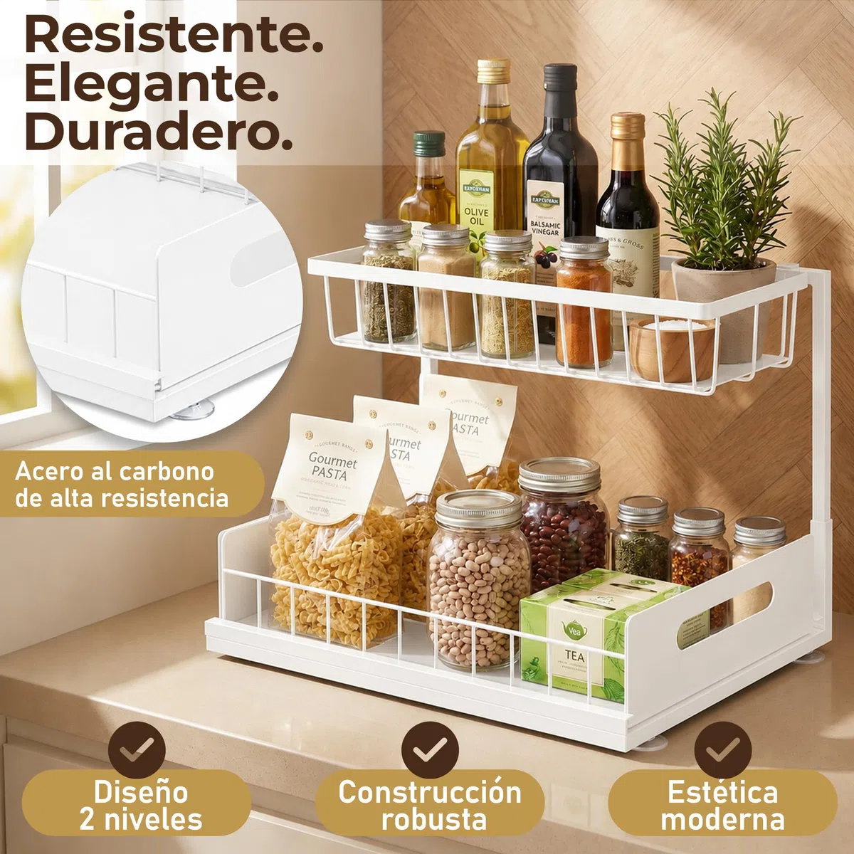 Organizador Bajo Fregadero Extraíble 2 en 1 con Soporte Estropajo.