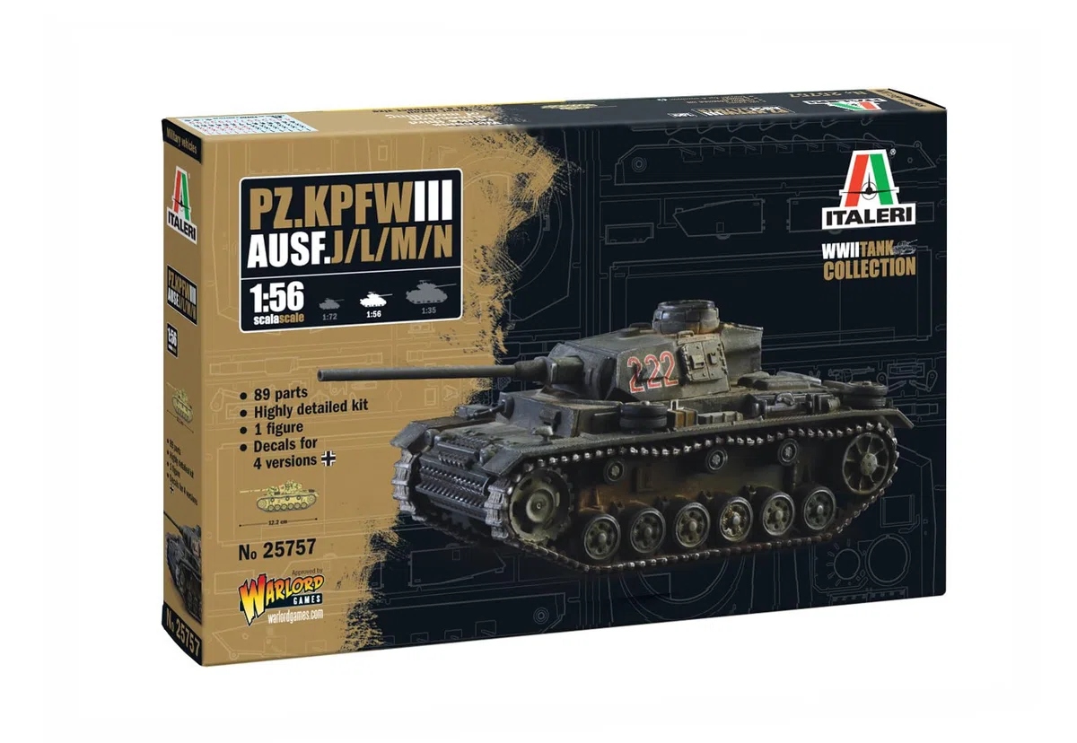 Italeri 25757 1:56 Pz.Kpfw. III AUSF. J/L/M/N - Kit de Modelismo Militar, Maqueta Detallada, Hobby, Tanque 1:56