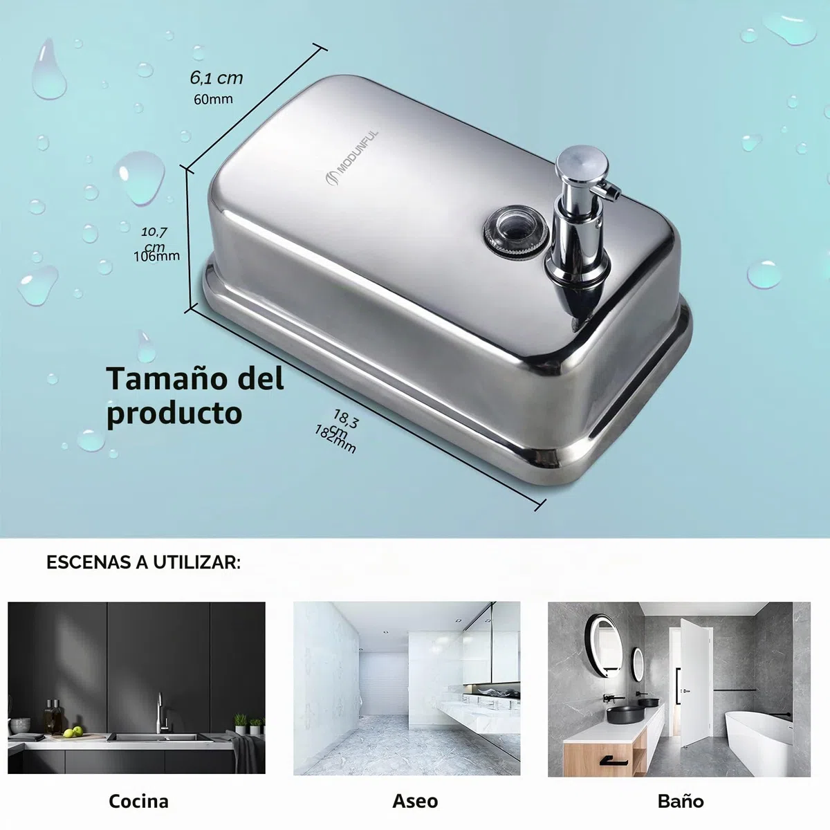 Dispensador de jabón de Mano, dispensador Manual de jabón de Acero Inoxidable para baños comerciales y domésticos, Montaje en Pared Bomba de jabón líquido para Cocina, Restaurante, Capacidad M-1618