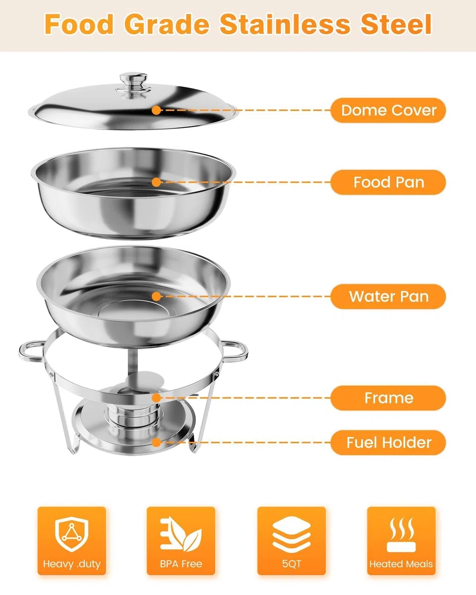 Zstar Set 4 Chafing Dish 5QT Acero Inoxidable Para Banquetes |