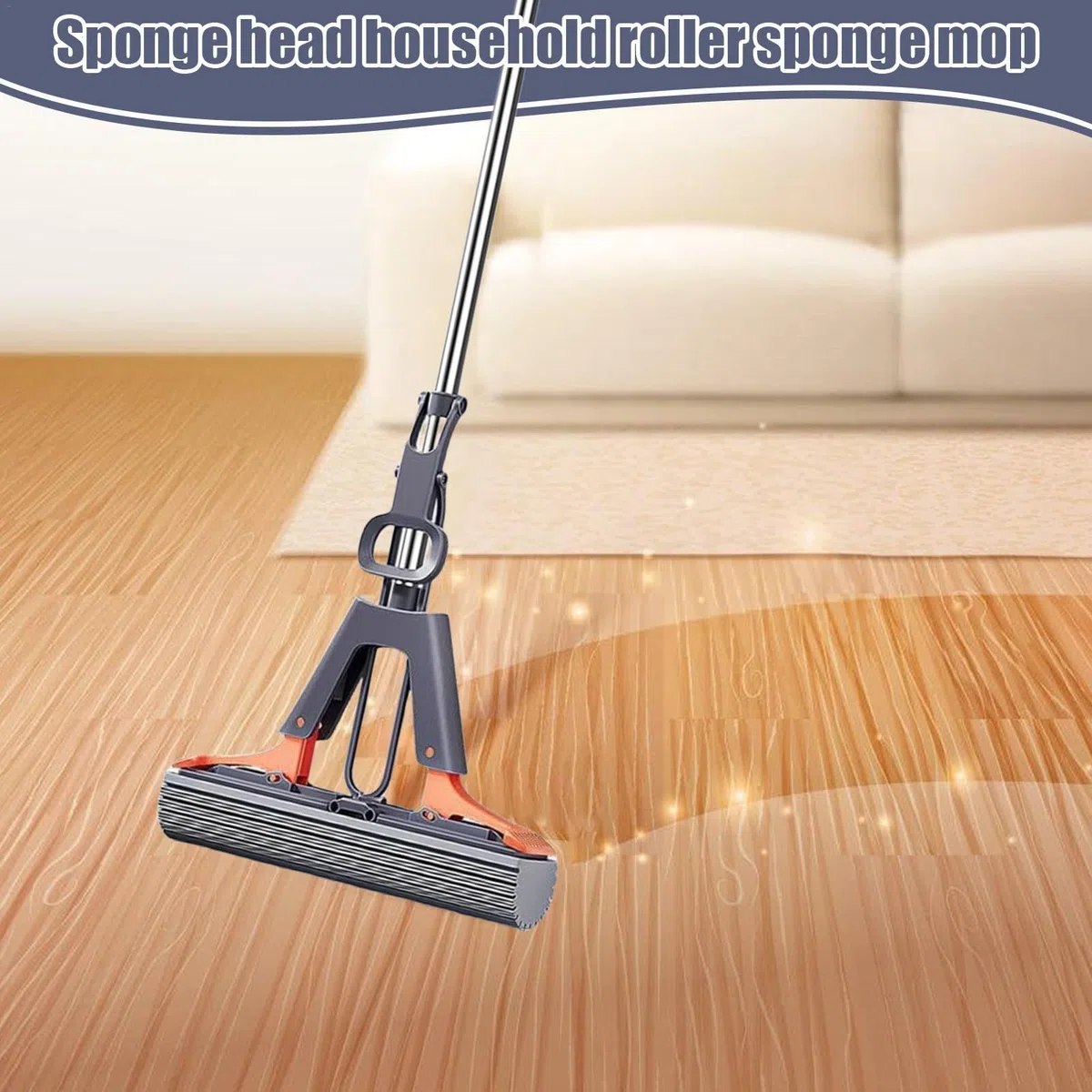 Esponja absorbente, fregona de esponja, fregona de prensa, con 2 esponja PVA absorbente y reutilizable, con mango de acero inoxidable, fregona esponja, fregona para lavar el suelo
