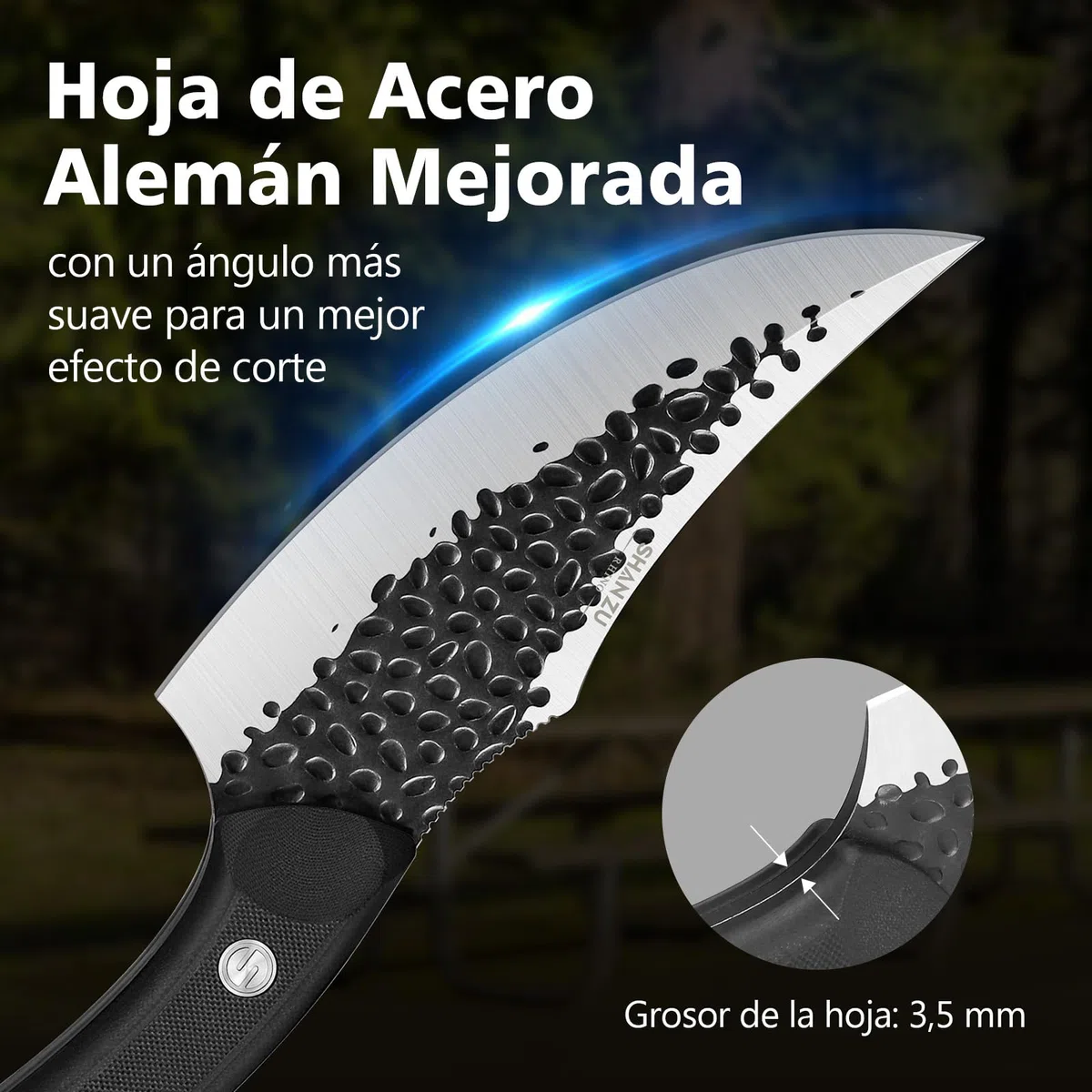 SHAN ZU Cuchillo Vikingo, 15cm Cuchillo de Cocina de Chef Japonés con Funda, Cuchillo de Deshuesar Forjado a Mano, Cuchillo de Carnicero con Mango G10, Cuchillo al Aire Libre y Cocina - Negro