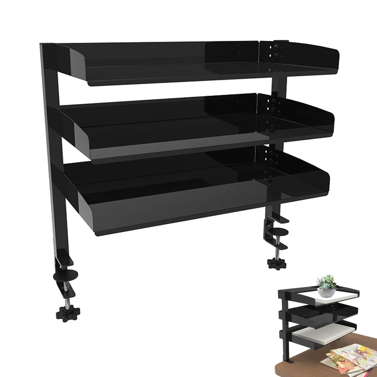 Estante de Escritorio, Estante Organizador de Escritorio Con Abrazadera, Estante de Escritorio Con Clip de 3 Niveles, Estante Adjunto de Escritorio Negro Para El Hogar, Oficina, Escuela 44 x 22 x 39