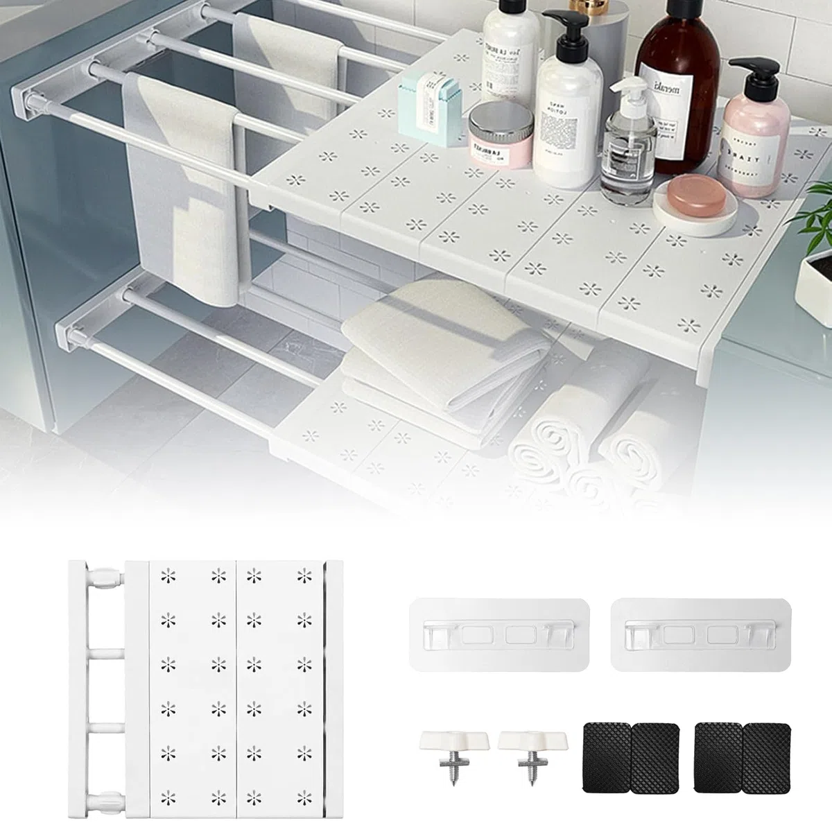 Estantes ajustables para armario, 35 cm de ancho, longitud ajustable de 30 a 40 cm, estante de almacenamiento separador, sin clavos, telescópico, estantes ampliables para armario, cocina
