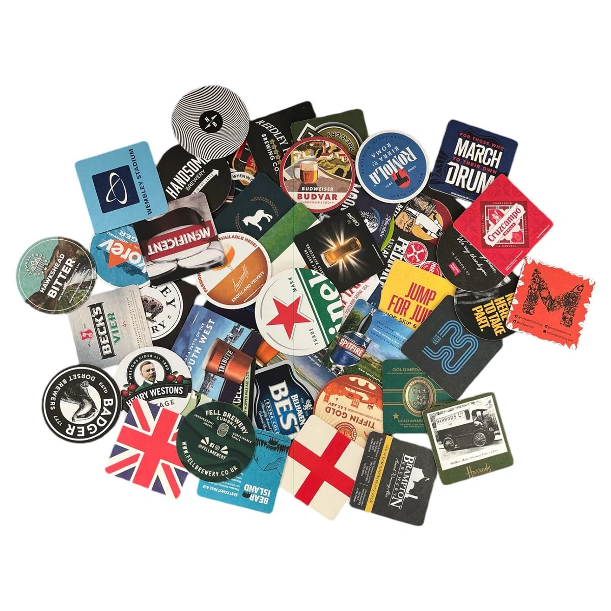 Colección de posavasos de cerveza, 50 posavasos surtidos de pubs británicos, recuerdos de bar