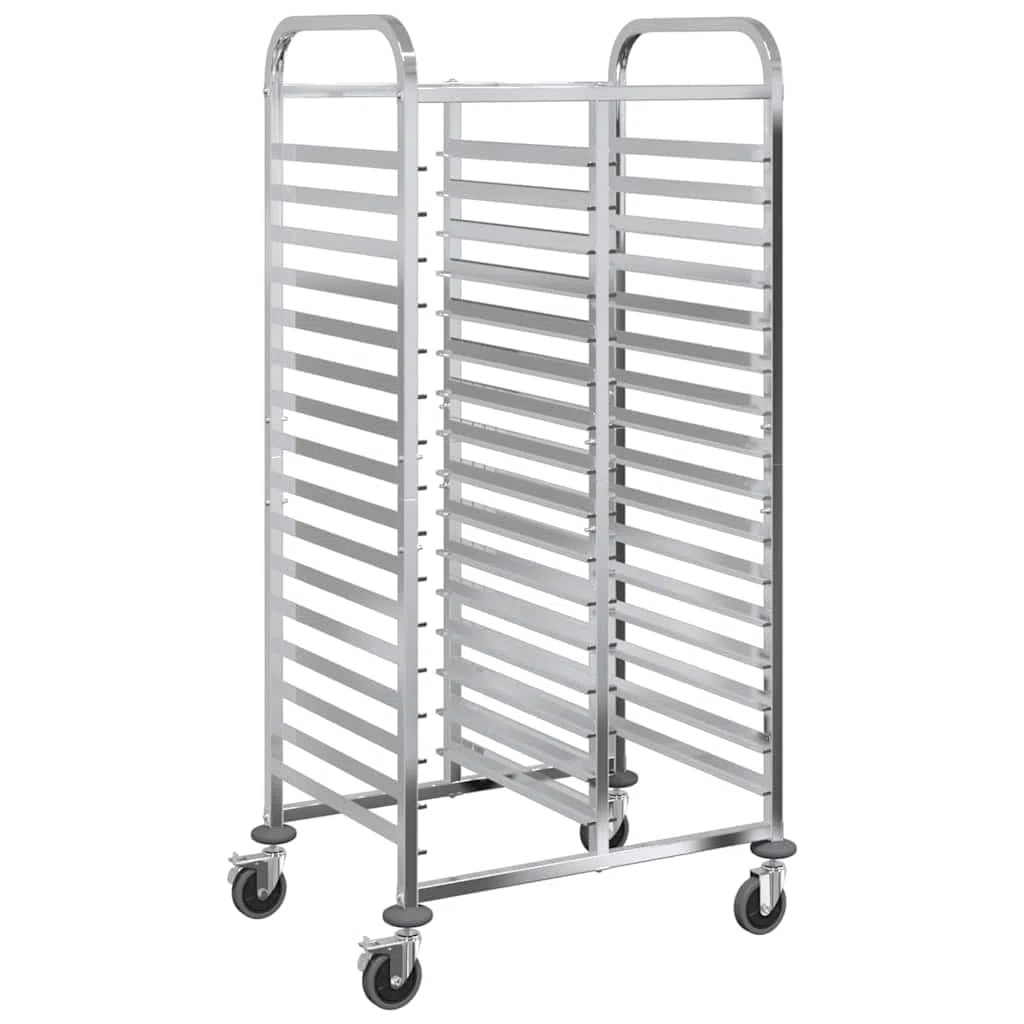 Carro de bandeja de acero inoxidable 75 x 55 x 162,5 cm con 32 contenedores GN 1/1, enrollable con 4 ruedas giratorias, ahorra espacio para cocina y gastronomía, estante estable y organizador