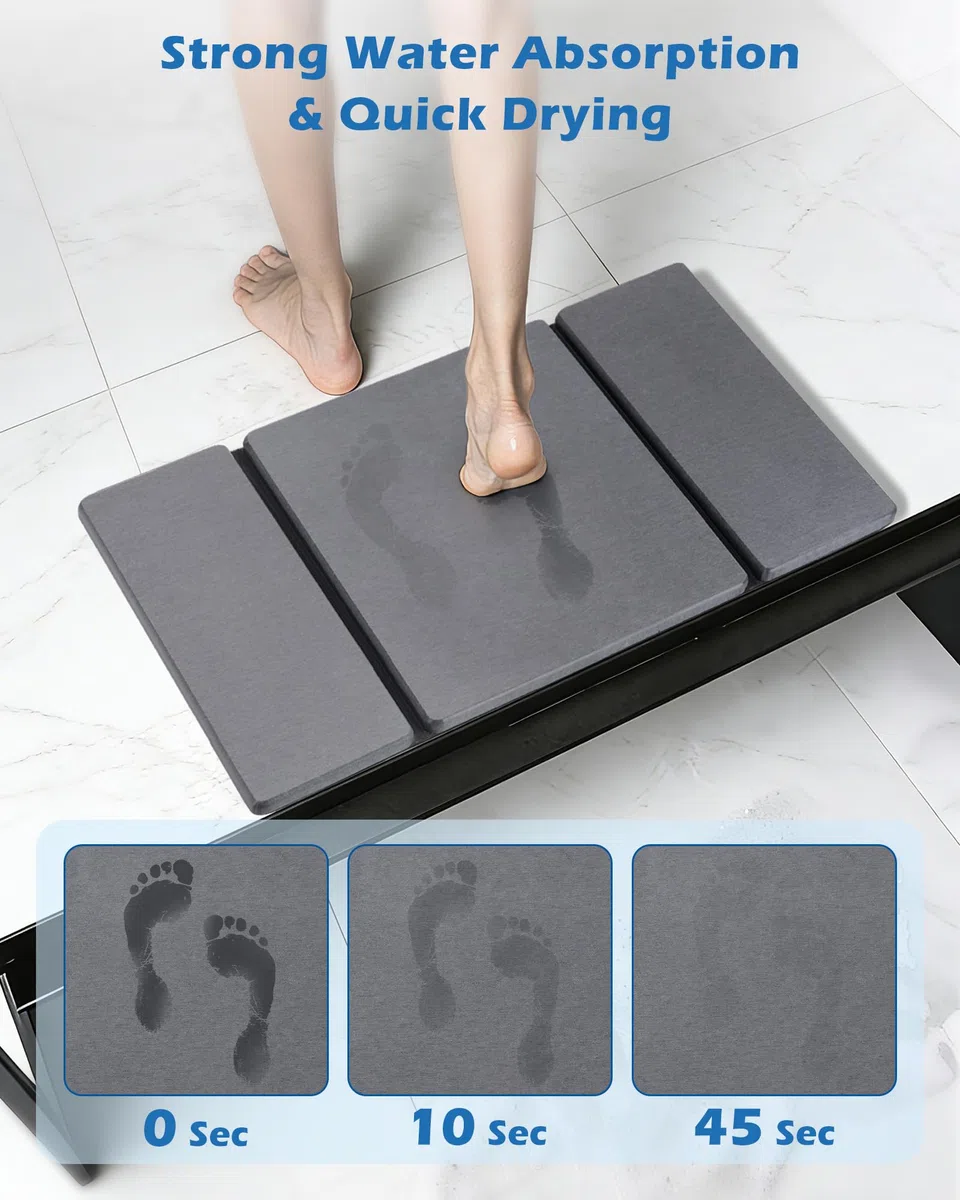 MOWETOO Alfombra Diatomita Baño - Plegable Alfombrilla Baño Secado Rápido 60x39 cm, Antideslizante Piedra Diatomita Bath Mat Hogar y Cocina Accesorios