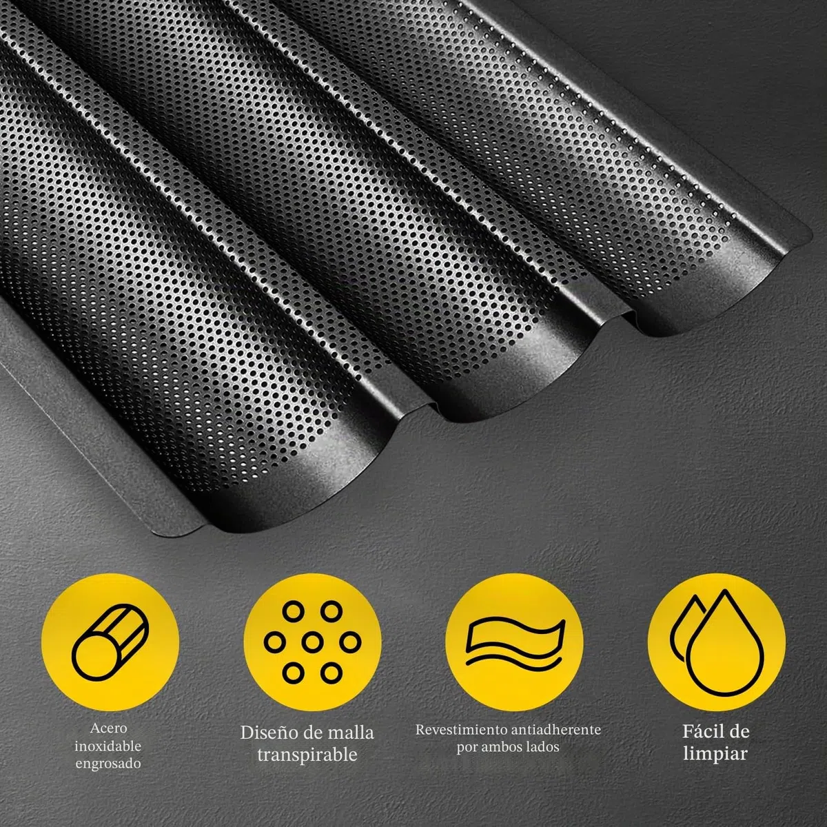 Hotec 3 Rejillas Baguettes con Moldes Para Pan, ideal como molde para baguette, bandejas horno,bandeja horno,Moldes para pan francés y baguettes (38 x 24,5 cm)