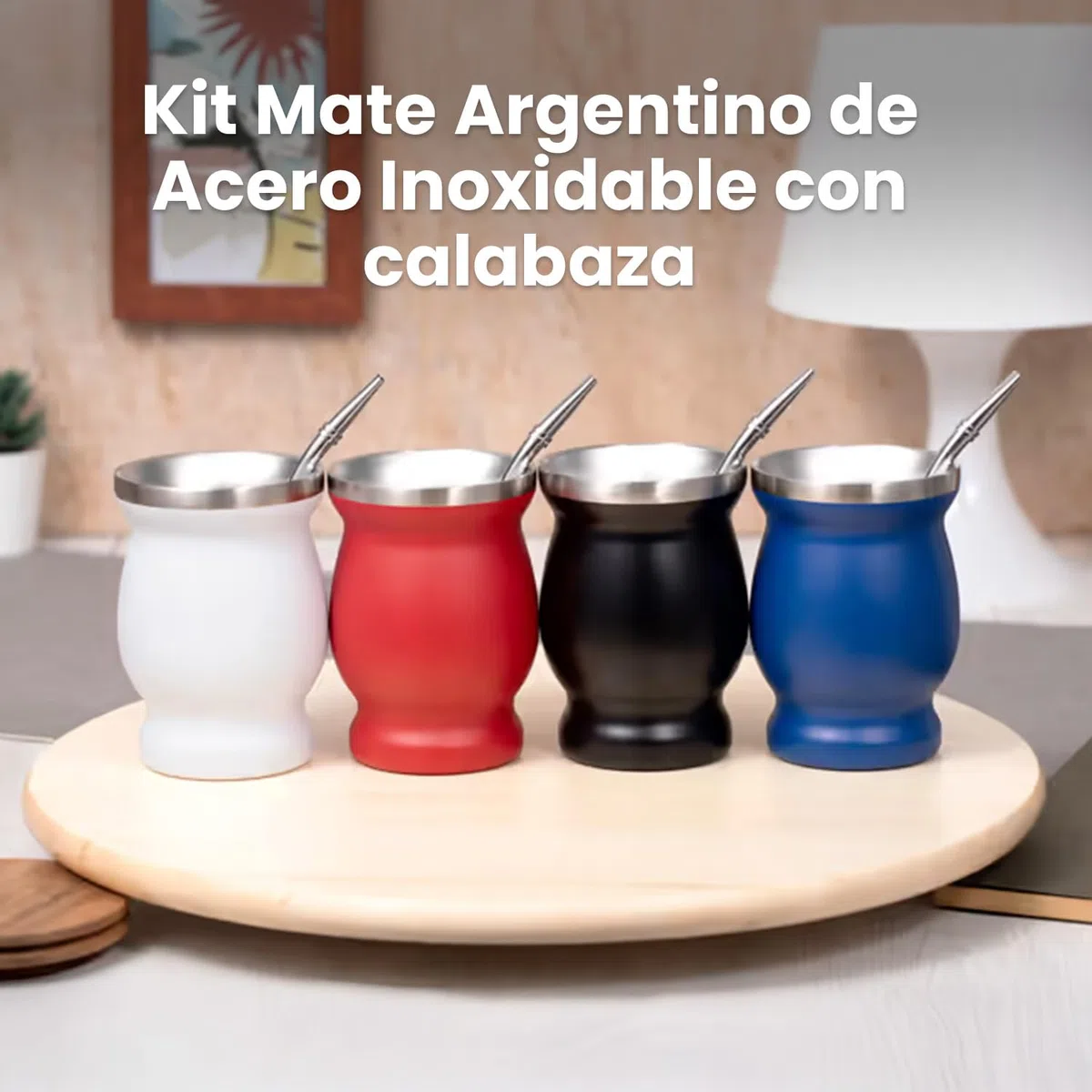 Regalo Original - Kit Mate Argentino de Acero Inoxidable - Calabaza con Ilustración de “El mate de…” Personalizable con Nombre y Color - Vaso 250 ml de Doble Pared, Bombilla y Cepillo