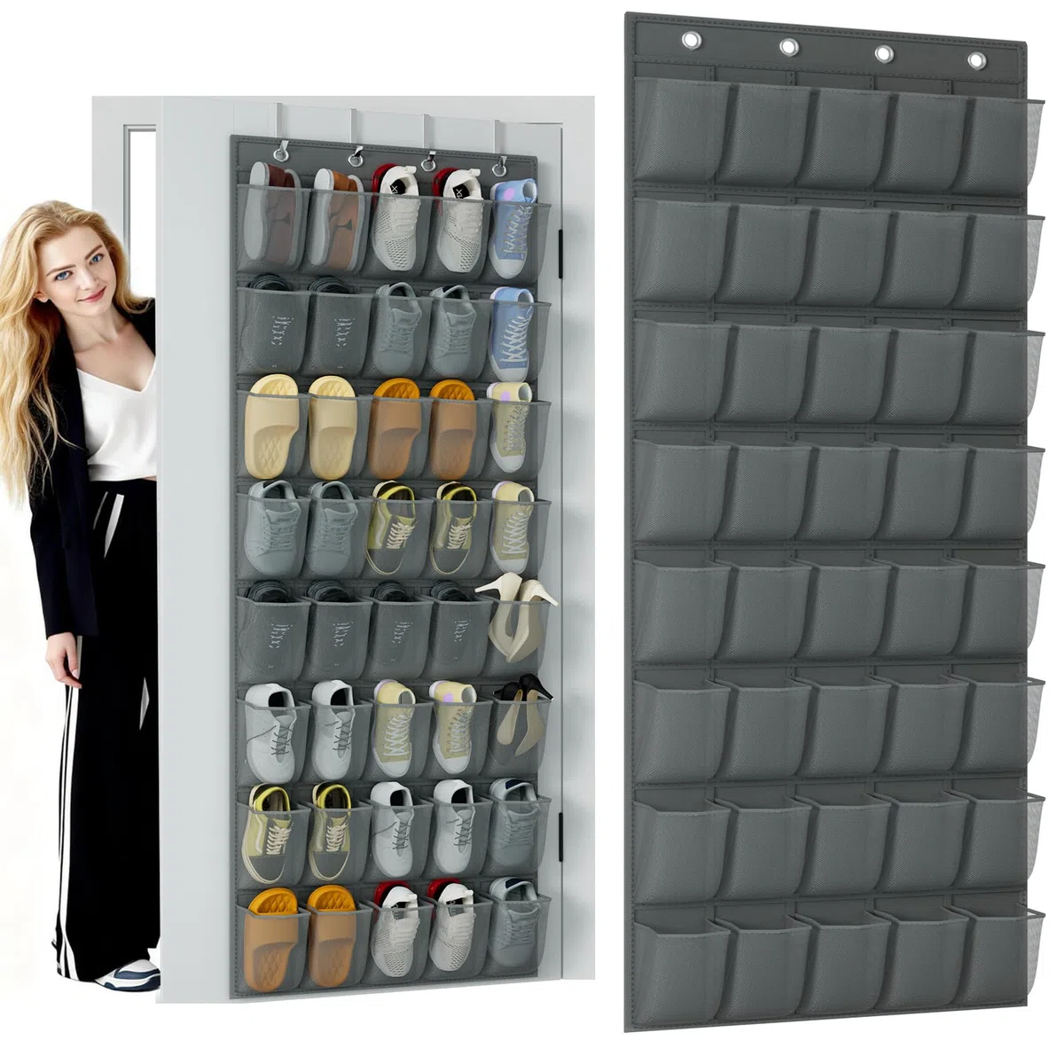 Organizador de zapatos para colgar sobre la puerta, 40 bolsillos grandes de malla transpirable, zapatero colgante que ahorra espacio, soporte de almacenamiento de zapatos para entrada