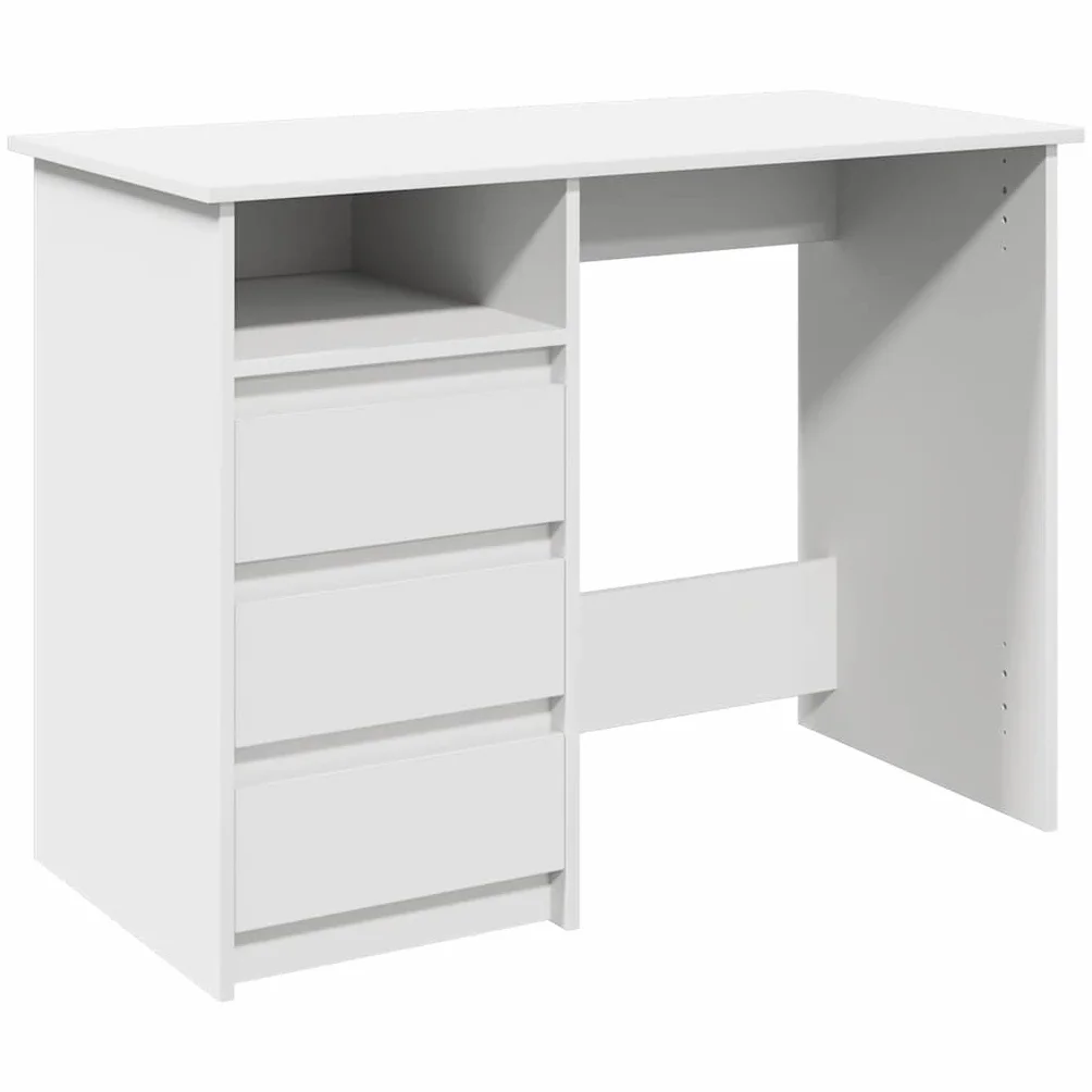 Escritorio blanco de madera 102 x 50 x 75 cm, mesa de oficina con amplia superficie de trabajo y espacio de almacenamiento, ideal para oficina en casa, estudiantes y trabajos modernos en casa