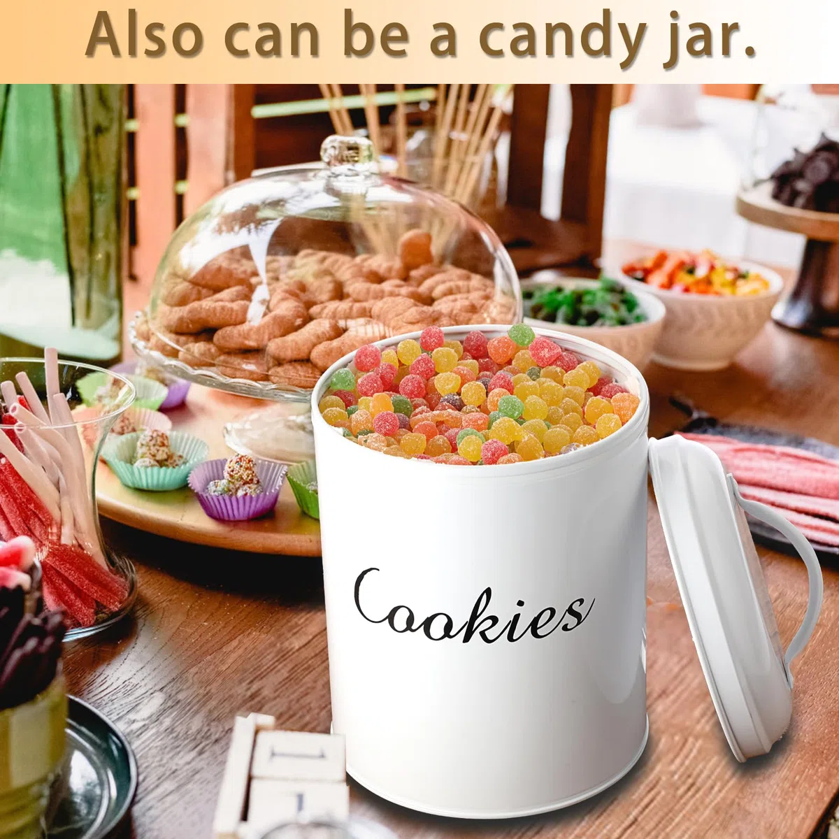 SUMTree Tarro de galletas de 1 galón para encimera de cocina, lata grande con tapas, contenedor de almacenamiento de alimentos, tarro de galletas para galletas, postre, regalo, decoración rústica de
