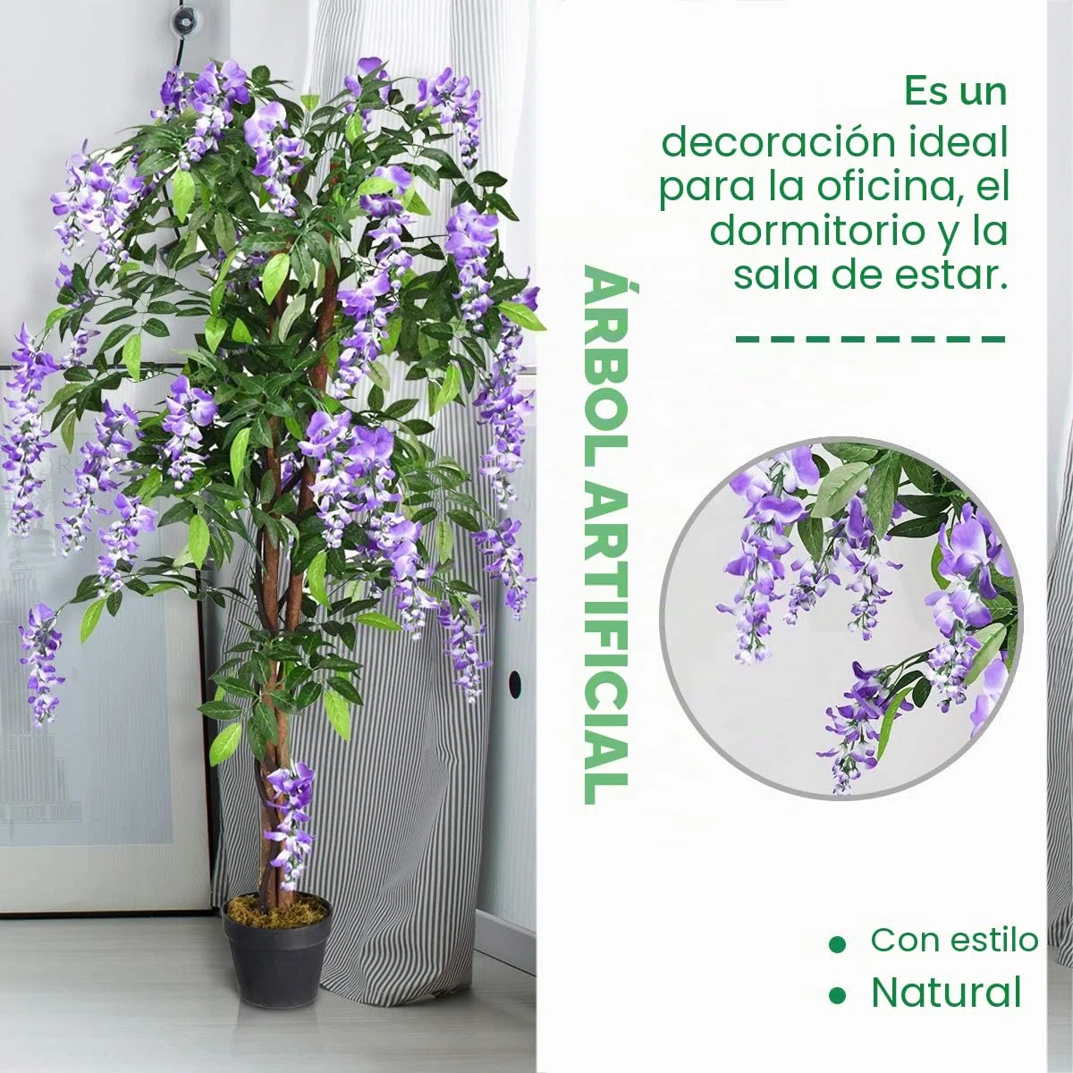 GOPLUS Planta Artificial Ficus Benjamin/Wisteria árbol/Phoenix Palm, árbol Artificial con Flores de 150 cm de Alto, Plantas Artificiales en Maceta, Plantas de Interior Artificiales harina de plástico