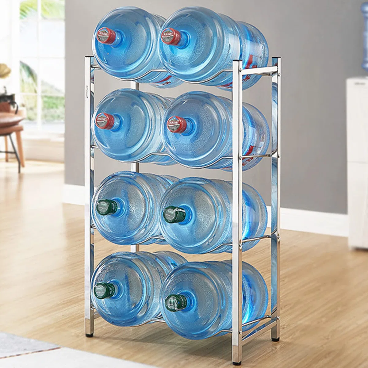 Estante para botellas de agua de 5 galones, estante para dispensador de agua, soporte de acero inoxidable, ahorro de espacio, almacenamiento para enfriadores de botellas