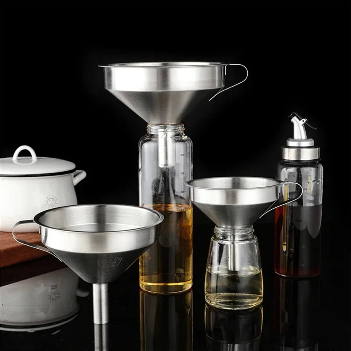 Embudo De Cocina En Acero Inoxidable Juego de embudos acero inoxidable, embudo for líquidos boca ancha con filtro, cocina for botellas, herramientas, 3 uds