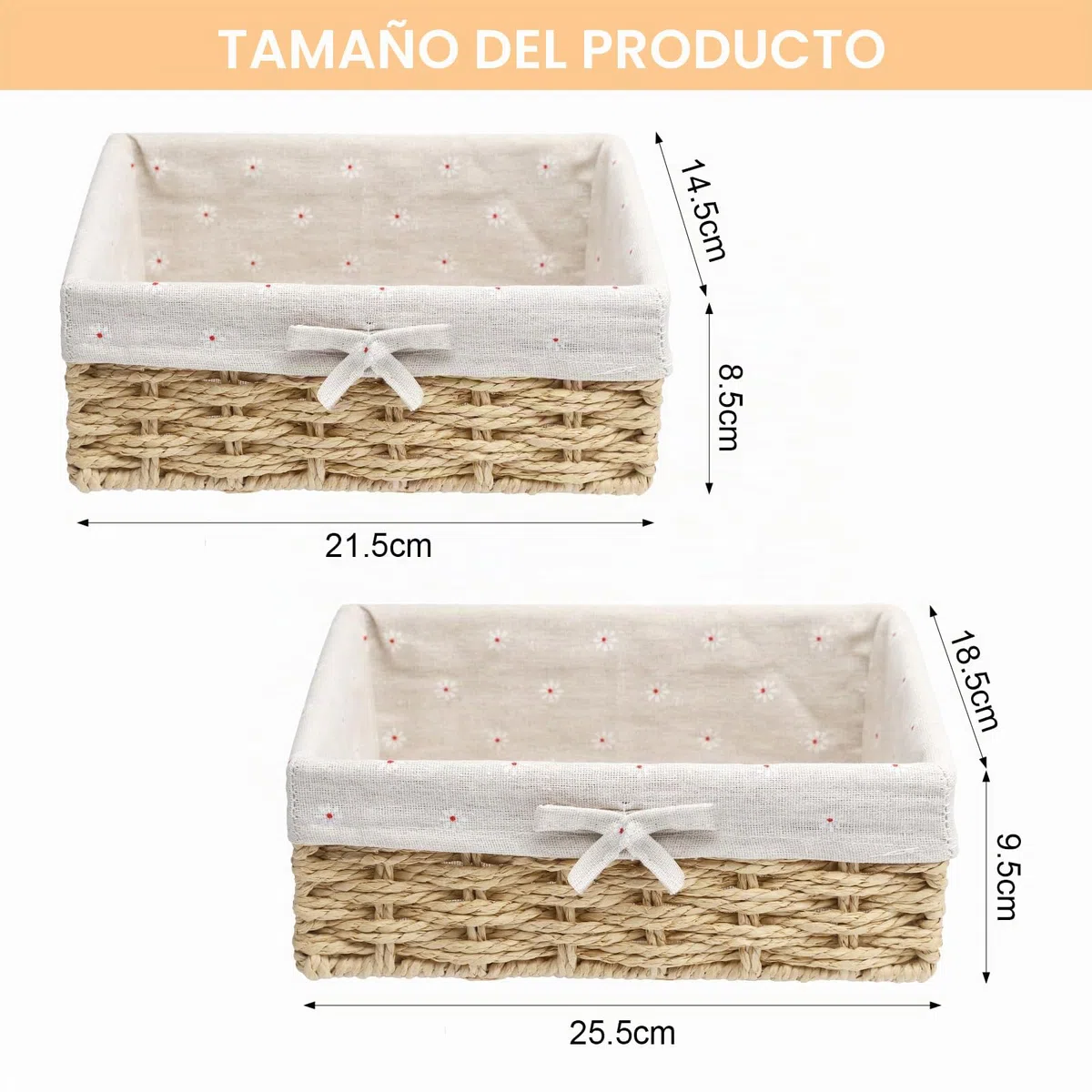 APOMOONS 2 Piezas Cestas para Pan con Forro, 2 Tamaños Cesta Almacenaje Mimbre Fabricadas con Cuerda de Papel, Cesta Mimbre para Pan Pasteles Postres Desayuno, Caqui