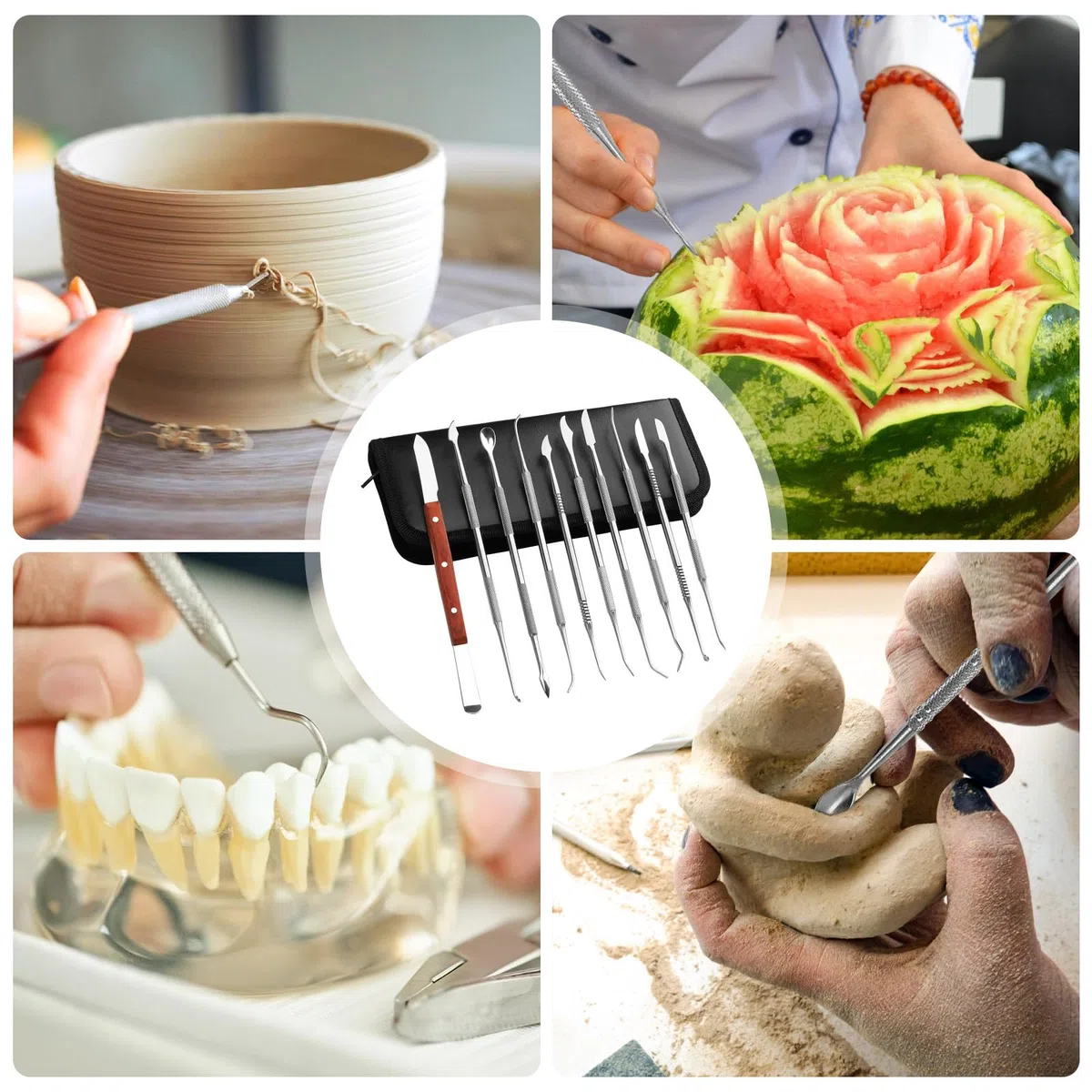 BORDEAG Herramientas para Tallar Cera,13 Piezas Tallado De Cera De Acero Inoxidable,Acero Inoxidable para Esculpir Arcilla Tallar,Herramientas De Modelado para Cera,Esculturas,Mdelado Y Detalles