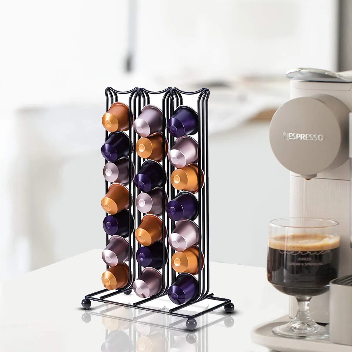 Soporte para Cápsulas de Café Nespresso - Dispensador para 42 Cápsulas, Soporte Cromado Duradero