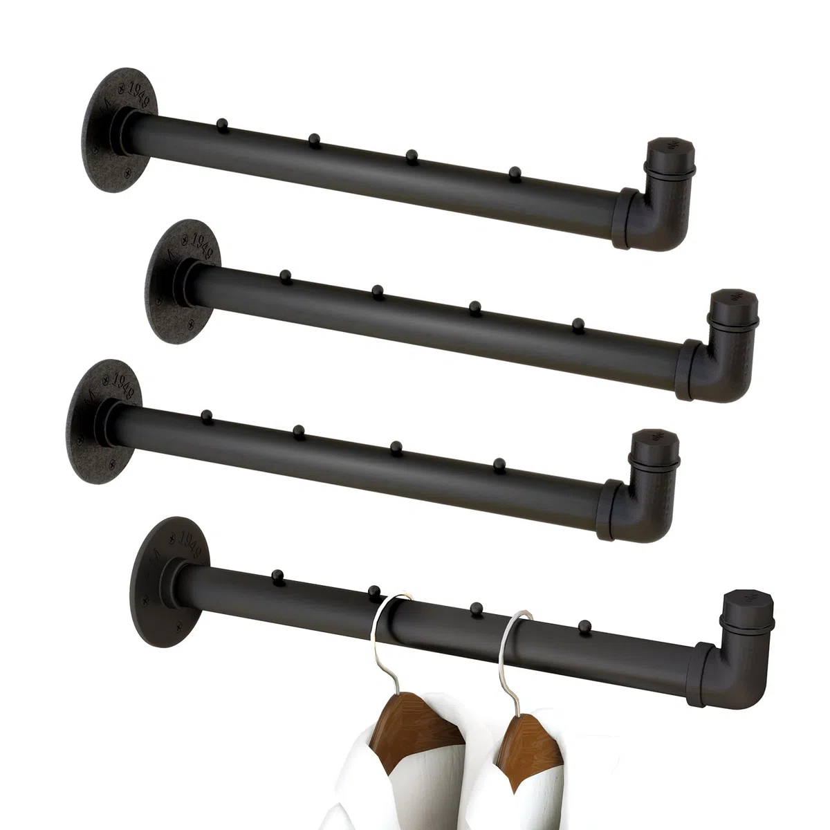 IBUYKE Barra Ropa Pared 4 Piezas, Barra Perchero de Pared de Tubo Metálico Industrial de 40cm, Perchero Rústico Multifuncional de Pared Para Dormitorio Salón, Negro TYJ008H-4