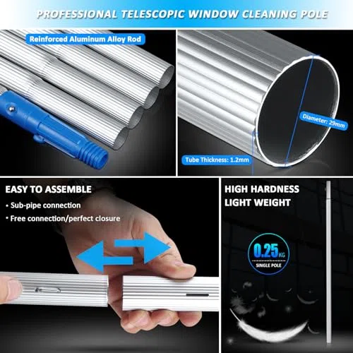 Teles - Kit de cepillo extensible para limpieza de ventanas de 30 pies con poste de alimentación de agua para una limpieza de alto alcance sin esfuerzo, ideal para uso doméstico al aire libre y